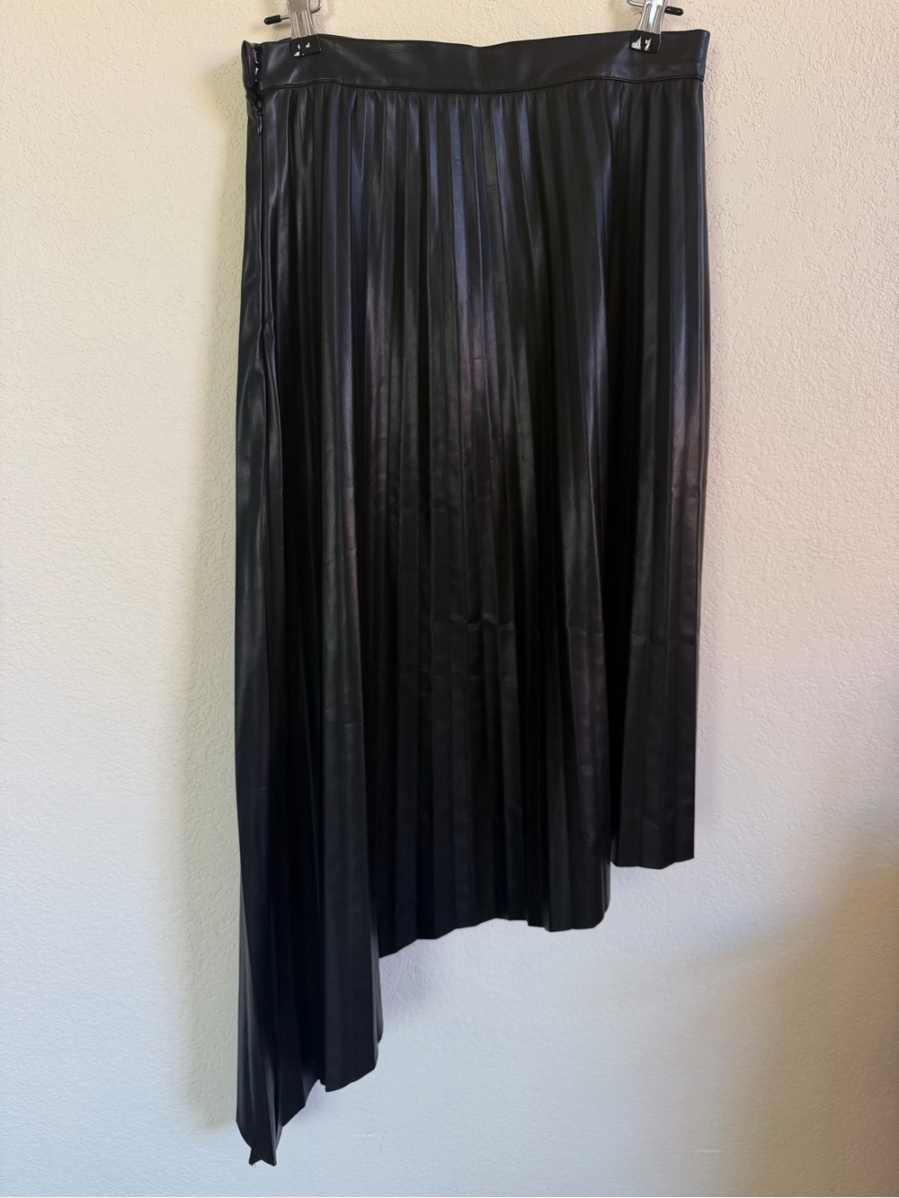bishop + young Presley Vegan Leather Pleated Asymmetrical Midi Skirt - Picture 6 of 11